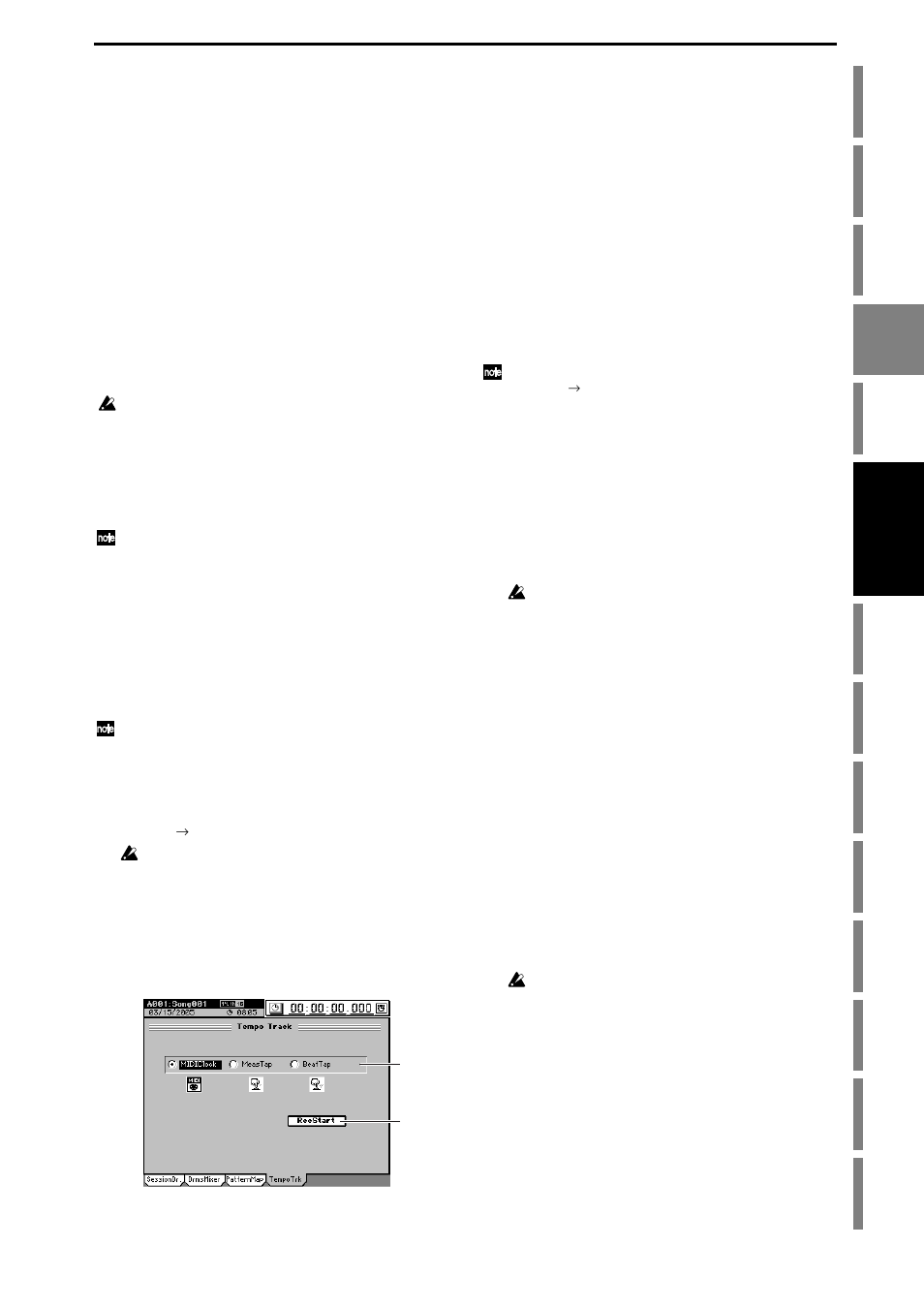 Changing the tempo during the song, The song guide function, 1. tempo track | Tap tempo, Operation | KORG D3200 User Manual | Page 73 / 200