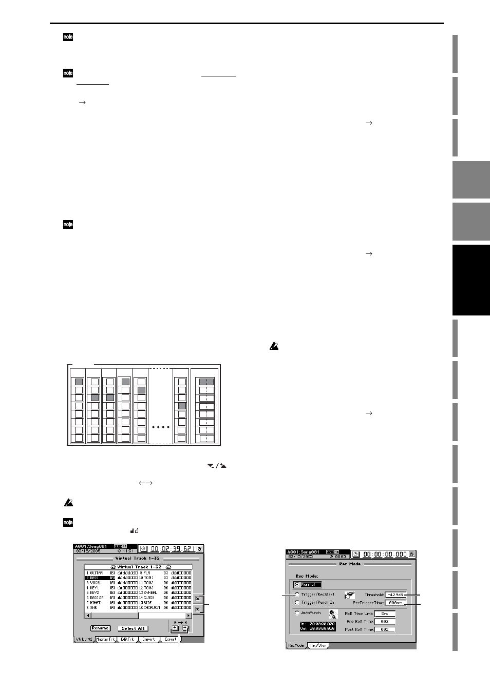2. switching virtual tracks, 4. trigger recording, Tracks during playback) | Operation | KORG D3200 User Manual | Page 75 / 200