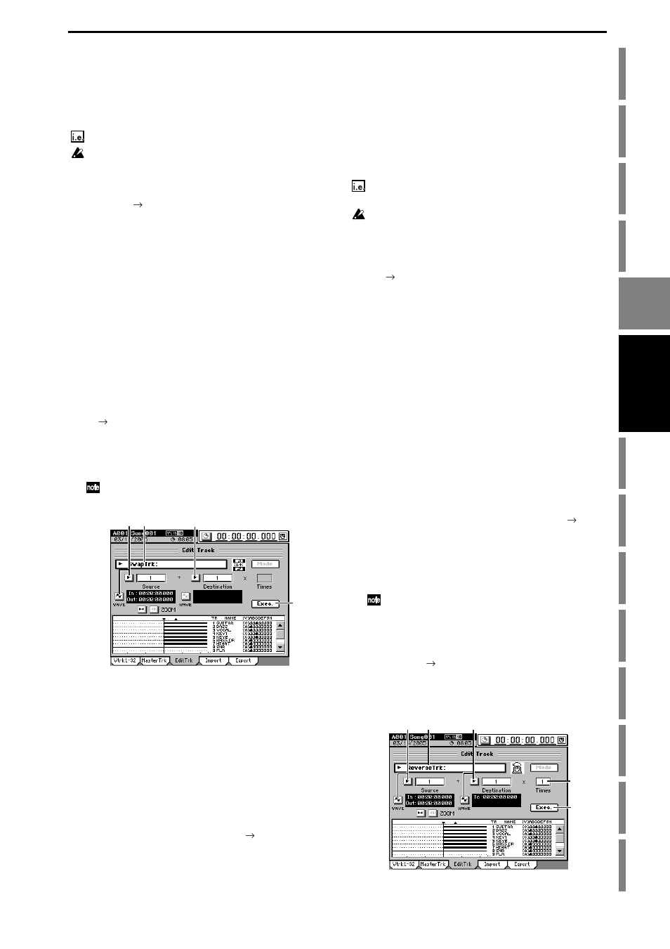 Exchange tracks (swaptrk), Reverse a track (reversetrk), Operation | KORG D3200 User Manual | Page 83 / 200