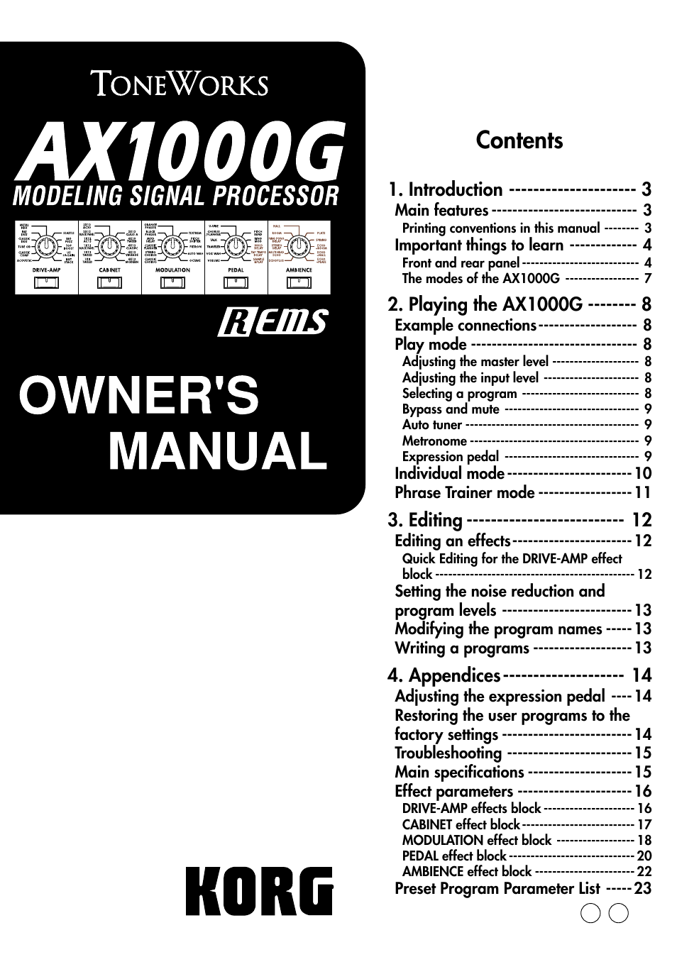 KORG AX1000G User Manual | 23 pages