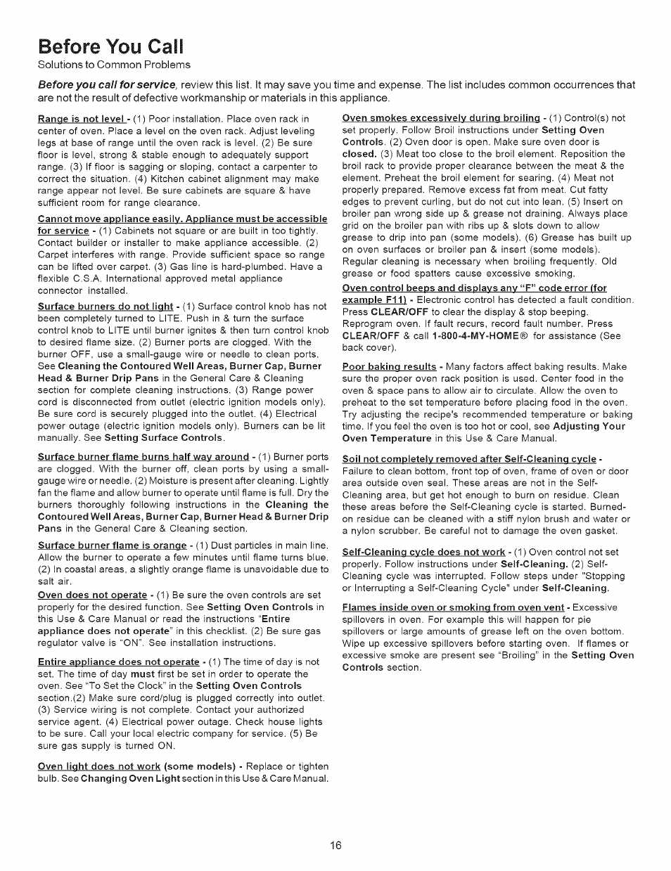 Before you call | Kenmore 7863* User Manual | Page 16 / 17