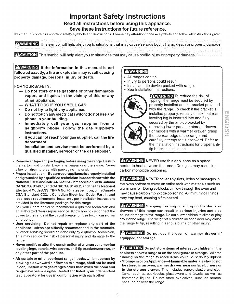 Read all instructions before using this appliance, Save these instructions for future reference, Important safety instructions | Kenmore 7863* User Manual | Page 3 / 17