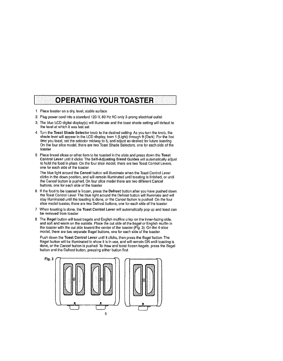 Operating your toaster | Kenmore 100.90003 User Manual | Page 5 / 8