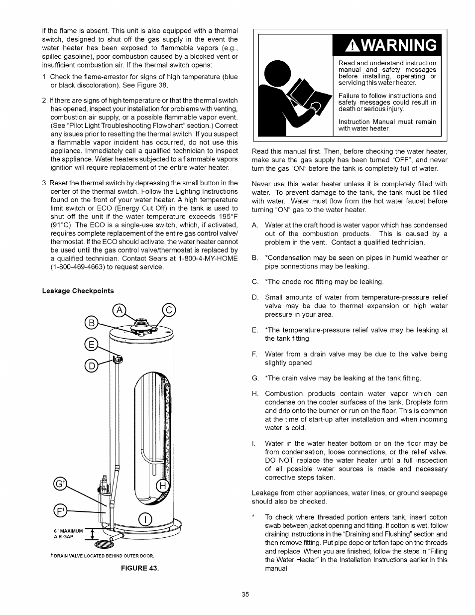 Leakage checkpoints, Awarning | Kenmore 153.339432 User Manual | Page 35 / 40
