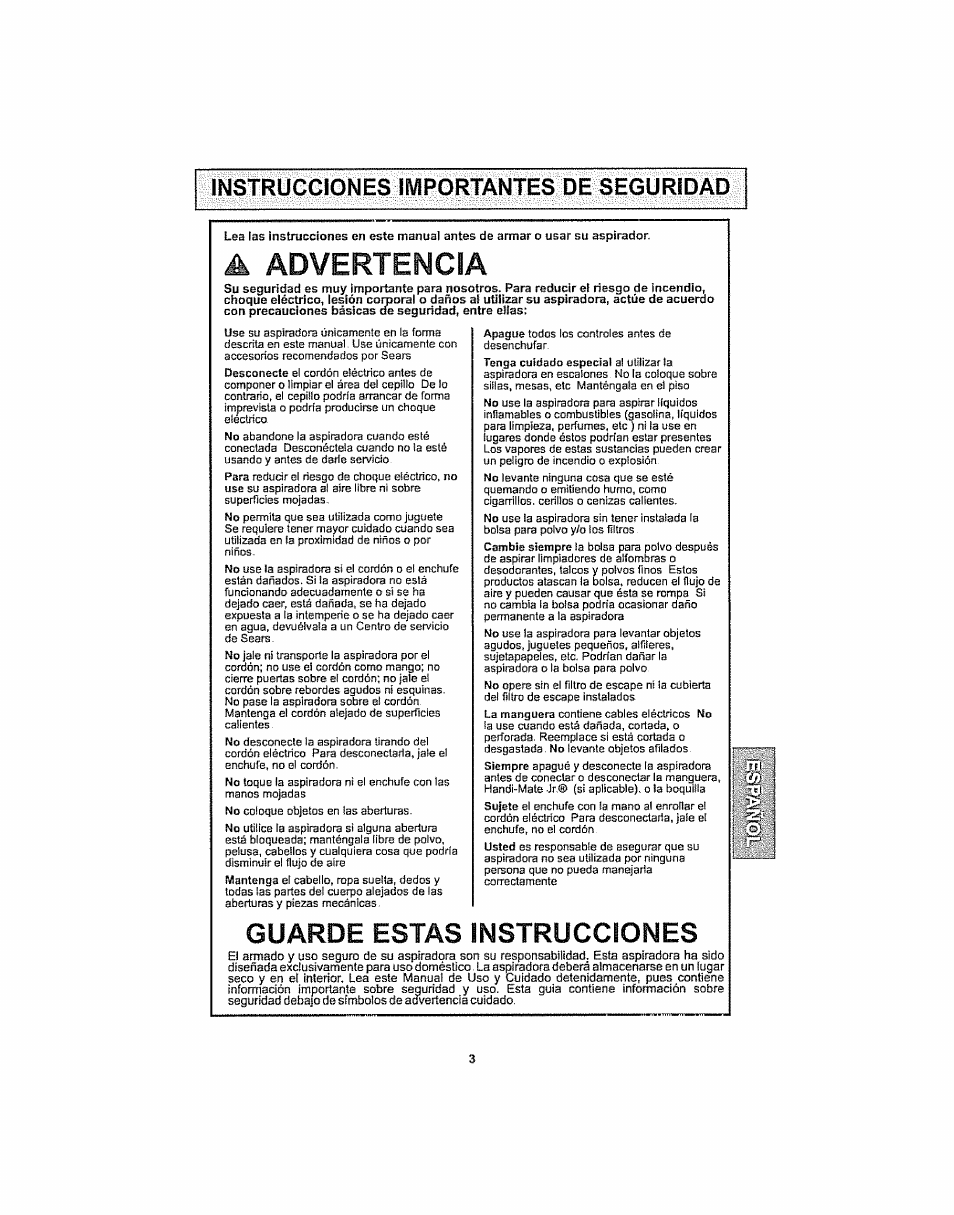 A advertencia, Guarde estas instrucciones | Kenmore ASPIRADORA 116.29914 User Manual | Page 29 / 52