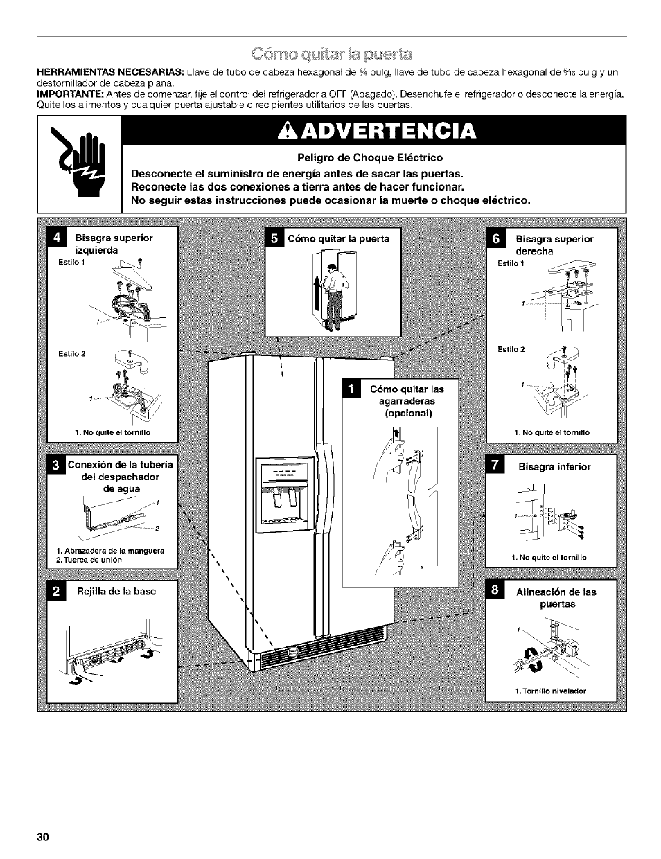 À advertencia, Peligro de choque eléctrico, Liar | Kenmore Coldspot 106 User Manual | Page 30 / 76