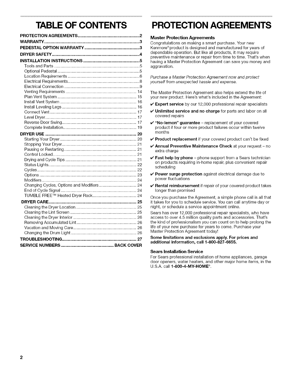Kenmore 110.8509# User Manual | Page 2 / 60