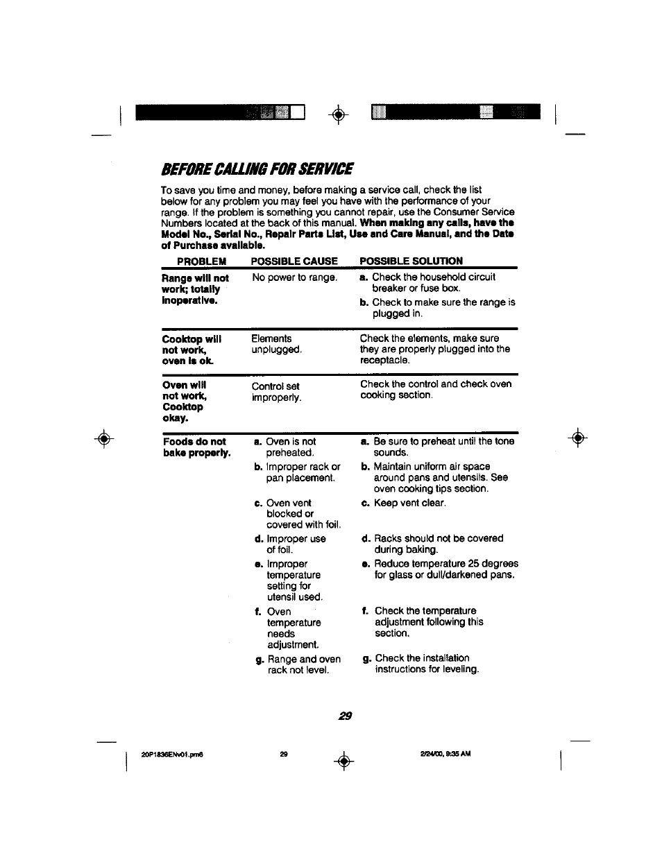 Befoib calumg for service | Kenmore 911.93508 User Manual | Page 29 / 34
