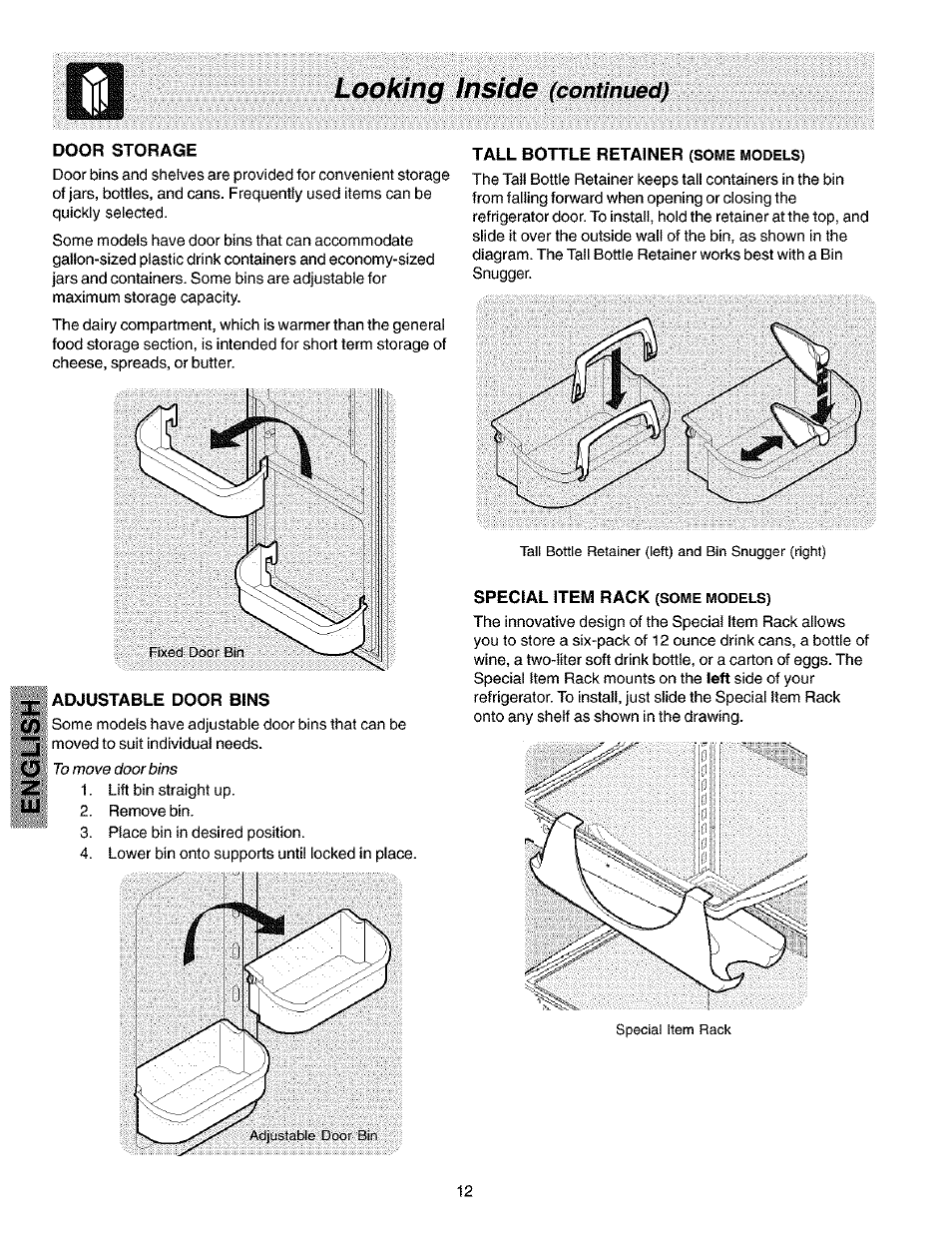 Door storage, Looking inside, Continued) | Kenmore 25353222301 User Manual | Page 12 / 25