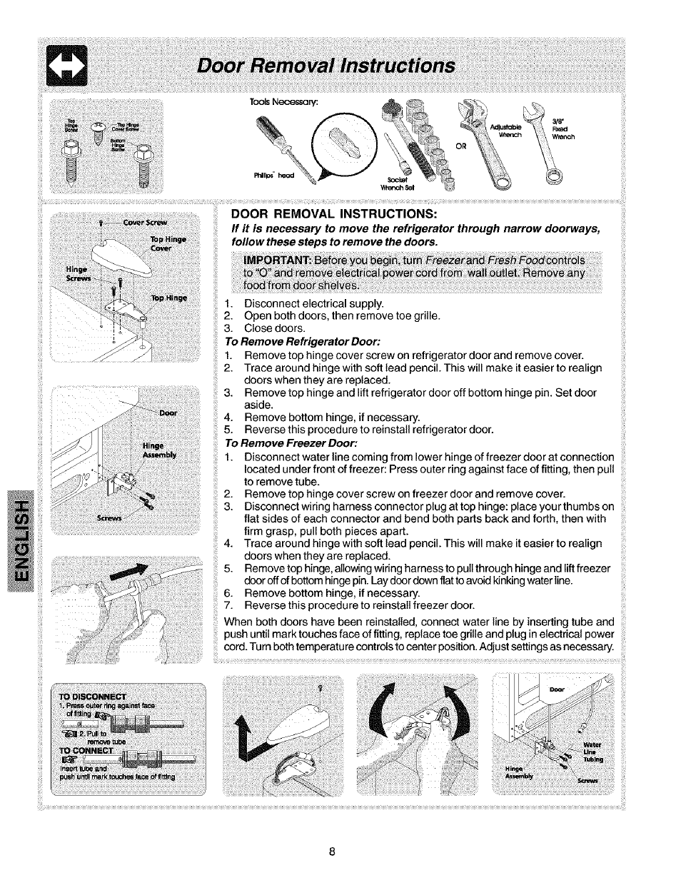 Door removal instructions | Kenmore 25353222301 User Manual | Page 8 / 25