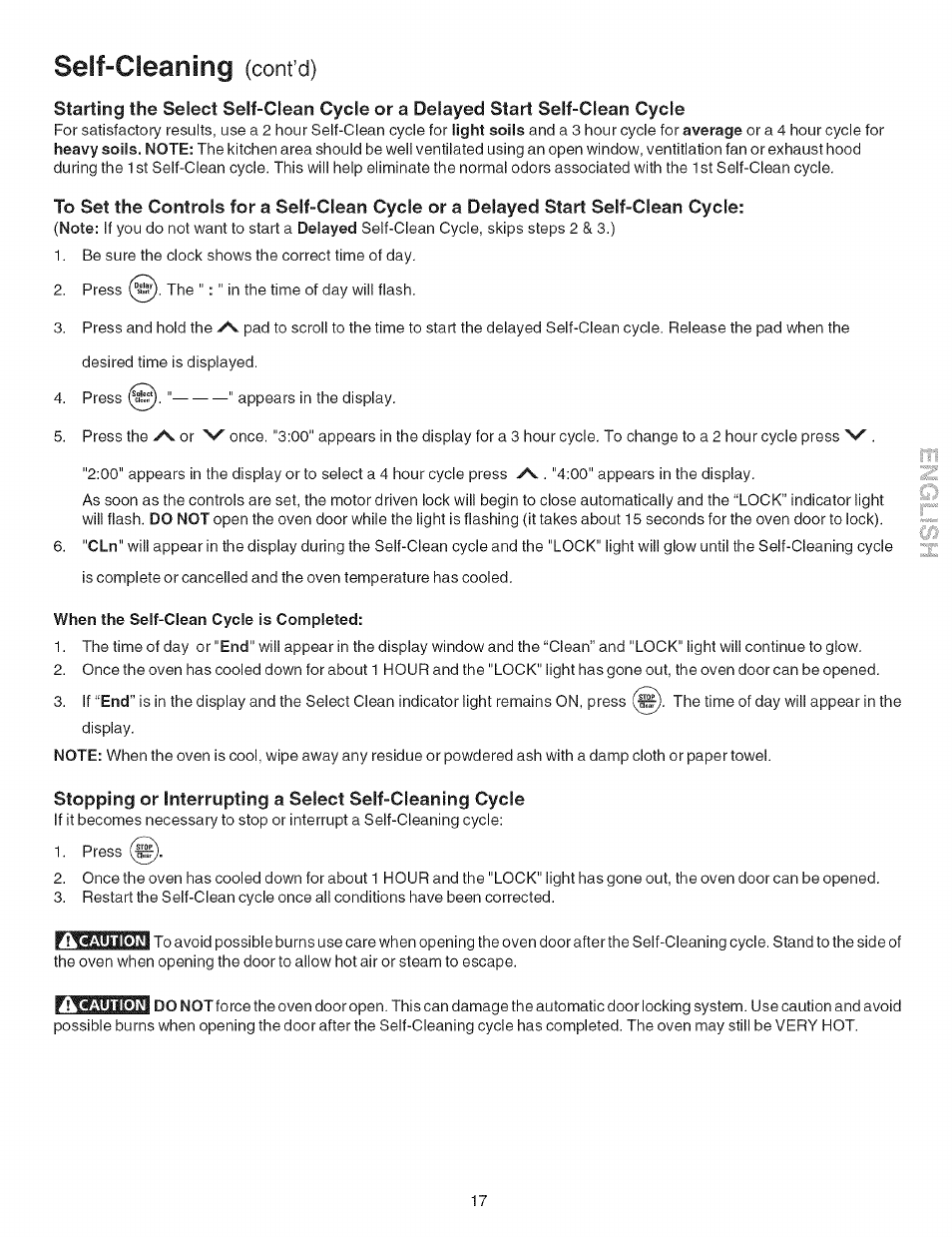 Self-cleaning (cont’d), When the self-clean cycle is completed, Self-cleaning | Cont’d) | Kenmore 790.9602 User Manual | Page 17 / 24