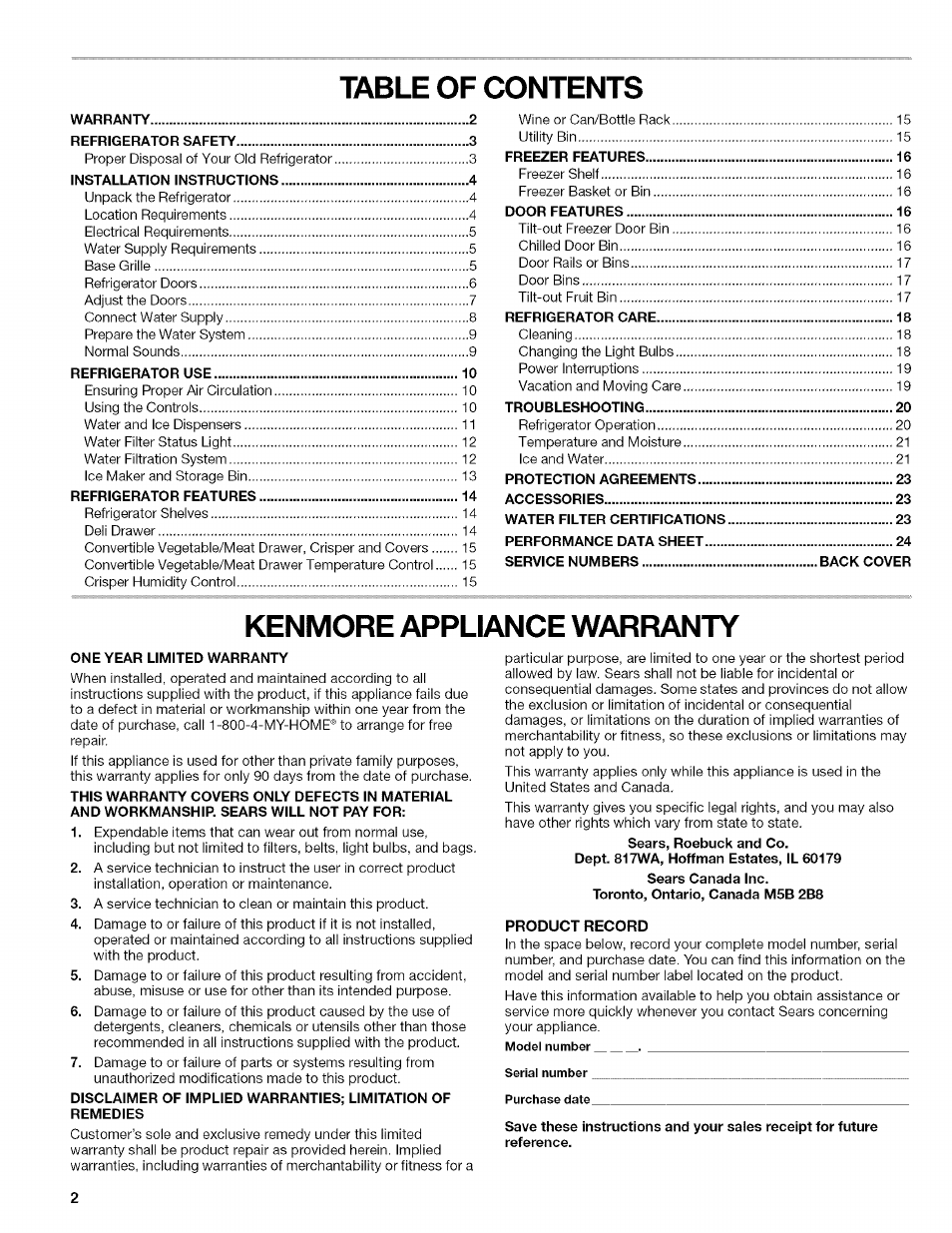 Kenmore 10657034601 User Manual | Page 2 / 80