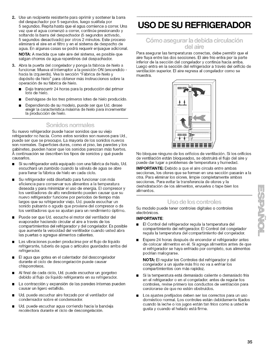 Uso de su refrigerador, Importante, Puertas del refrigerador | Kenmore 10657034601 User Manual | Page 35 / 80