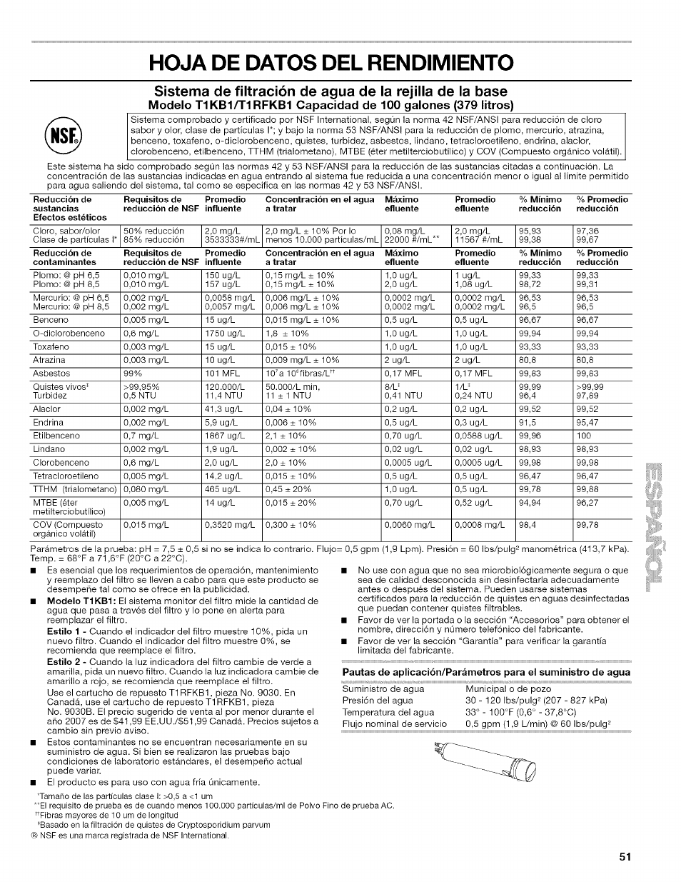 Hoja de datos del rendimiento | Kenmore 10657034601 User Manual | Page 51 / 80