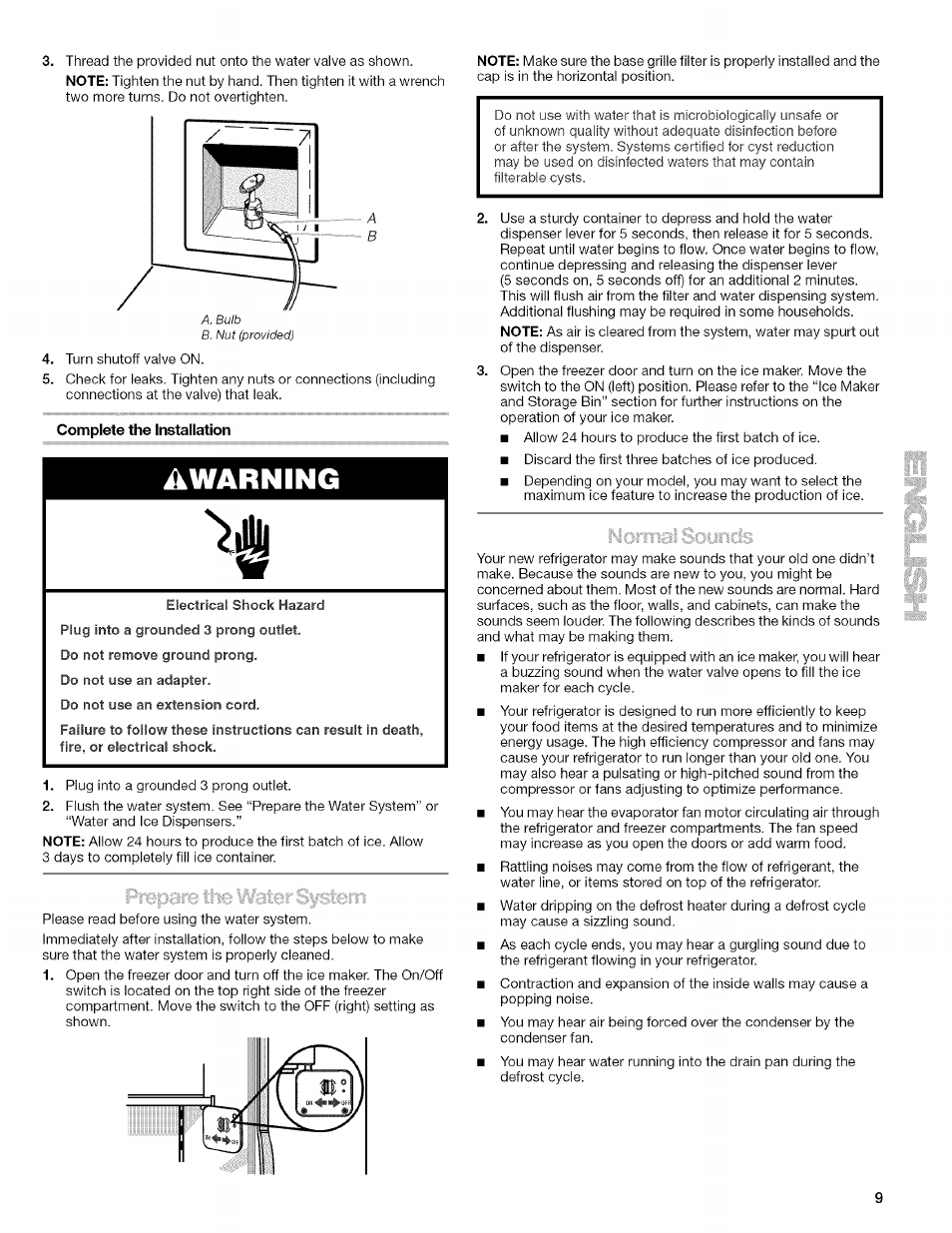 Complete the installation, Warning | Kenmore 10657034601 User Manual | Page 9 / 80