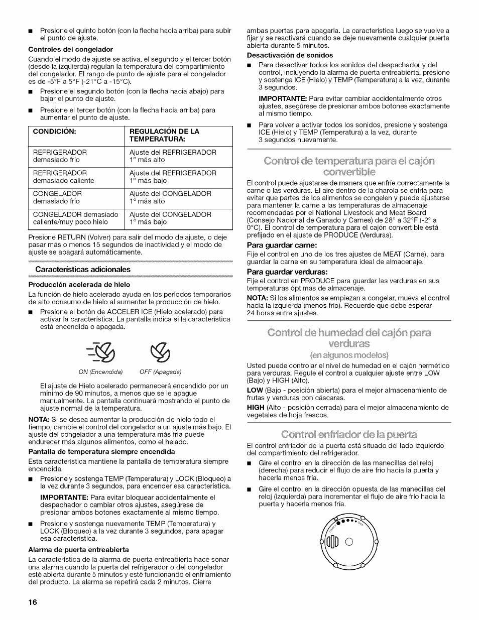 Características adicionales, Para guardar carne, Para guardar verduras | Control erifriaj | Kenmore 10646033801 User Manual | Page 16 / 40