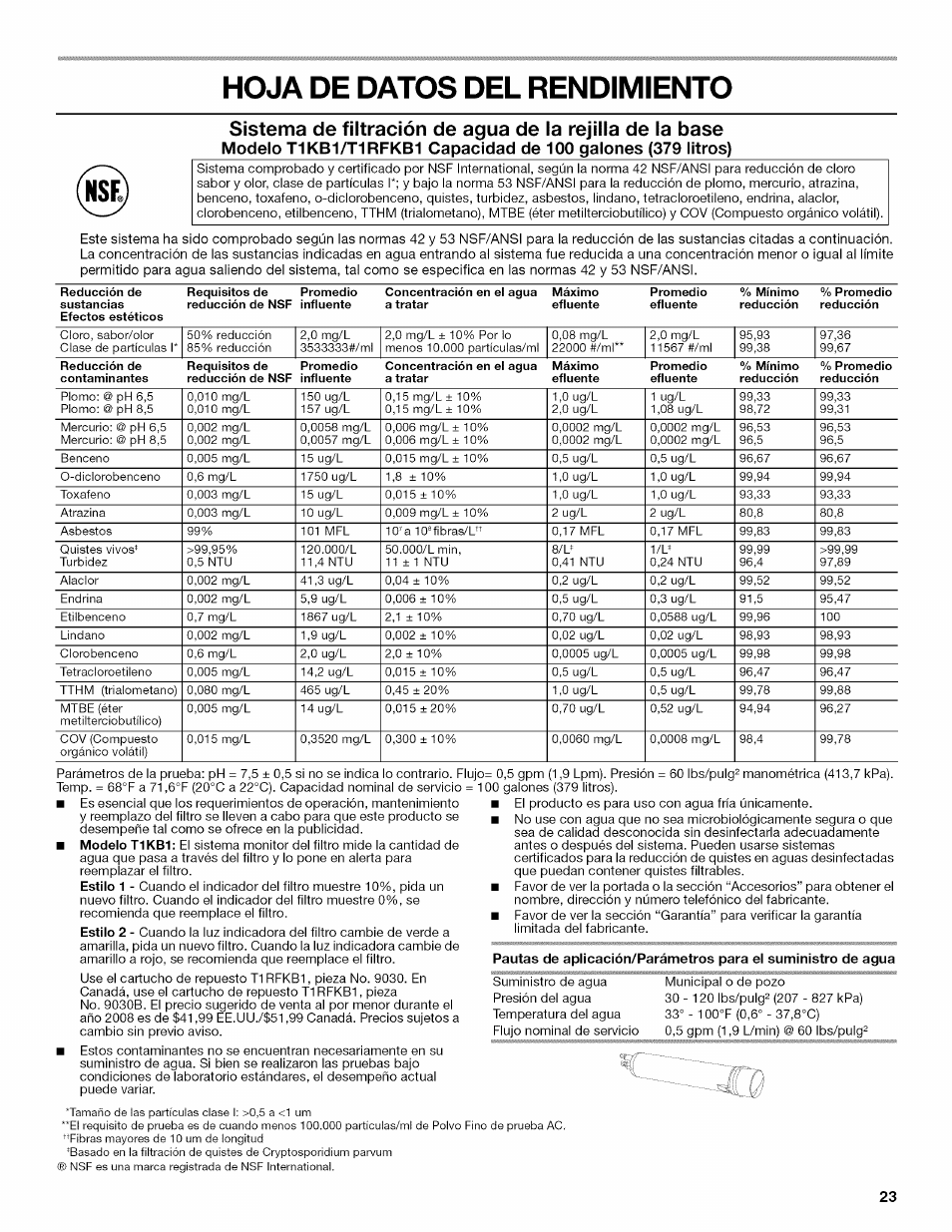 Hoja de datos del rendimiento | Kenmore 10646033801 User Manual | Page 23 / 40