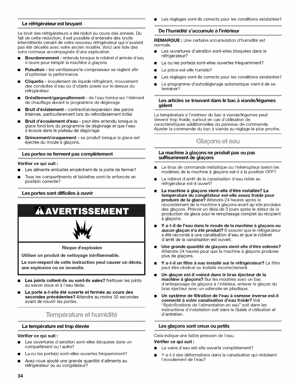 Vérifier ce qui suit, Avertissement | Kenmore 10646033801 User Manual | Page 34 / 40