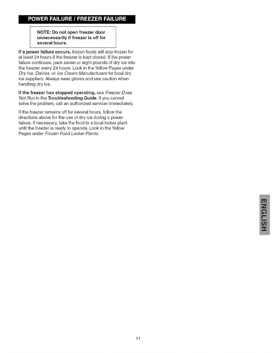 Power failure / freezer failure | Kenmore 25326202100 User Manual | Page 11 / 14