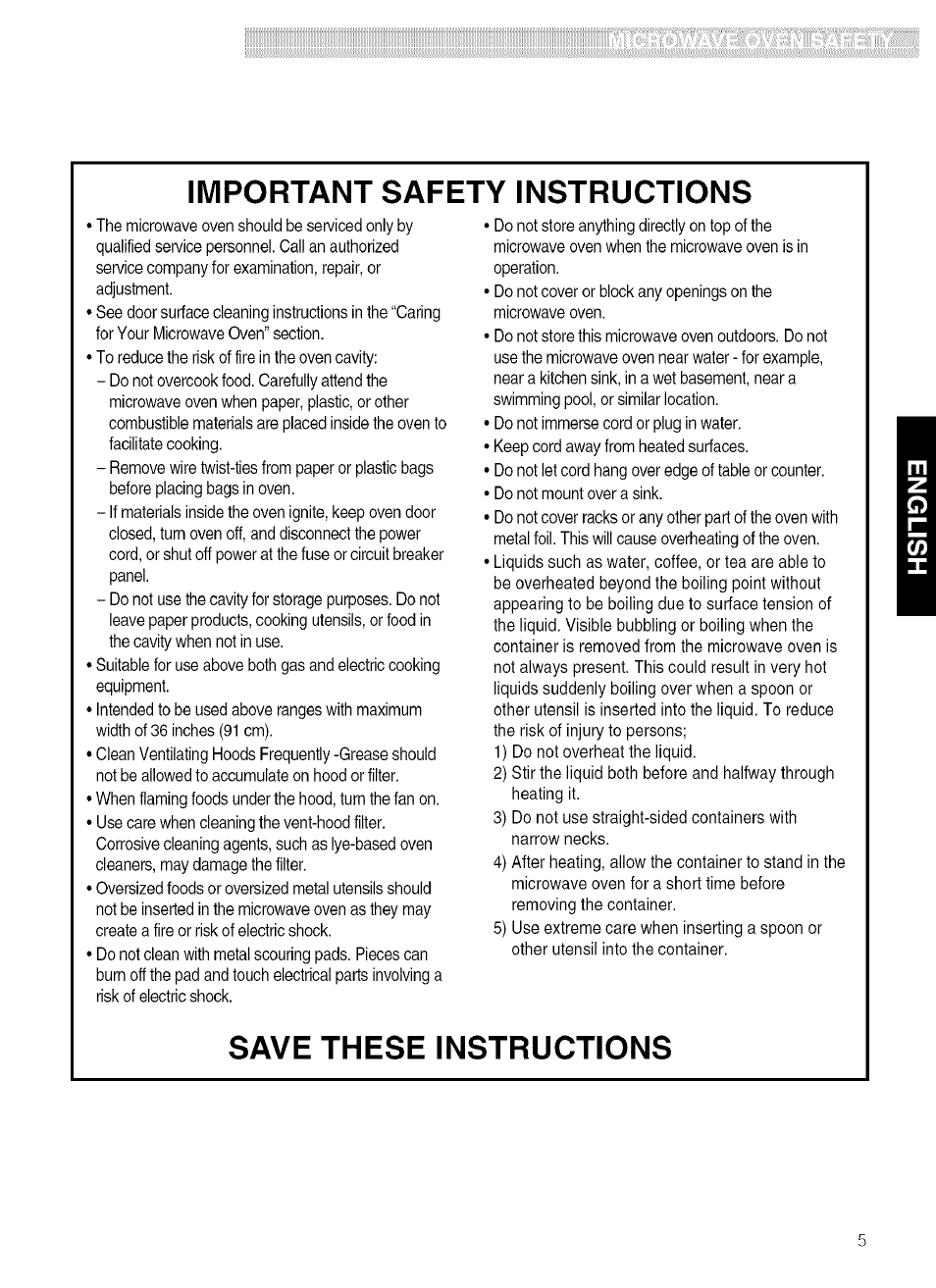 Important safety instructions, Save these instructions | Kenmore 721.80019 User Manual | Page 5 / 32