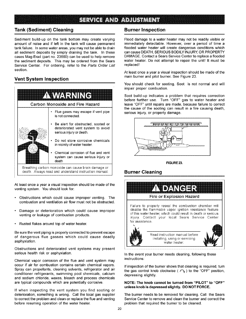 Vent system inspection, Danoer, Warning | Kenmore POWER MISER 153.33926 User Manual | Page 20 / 32