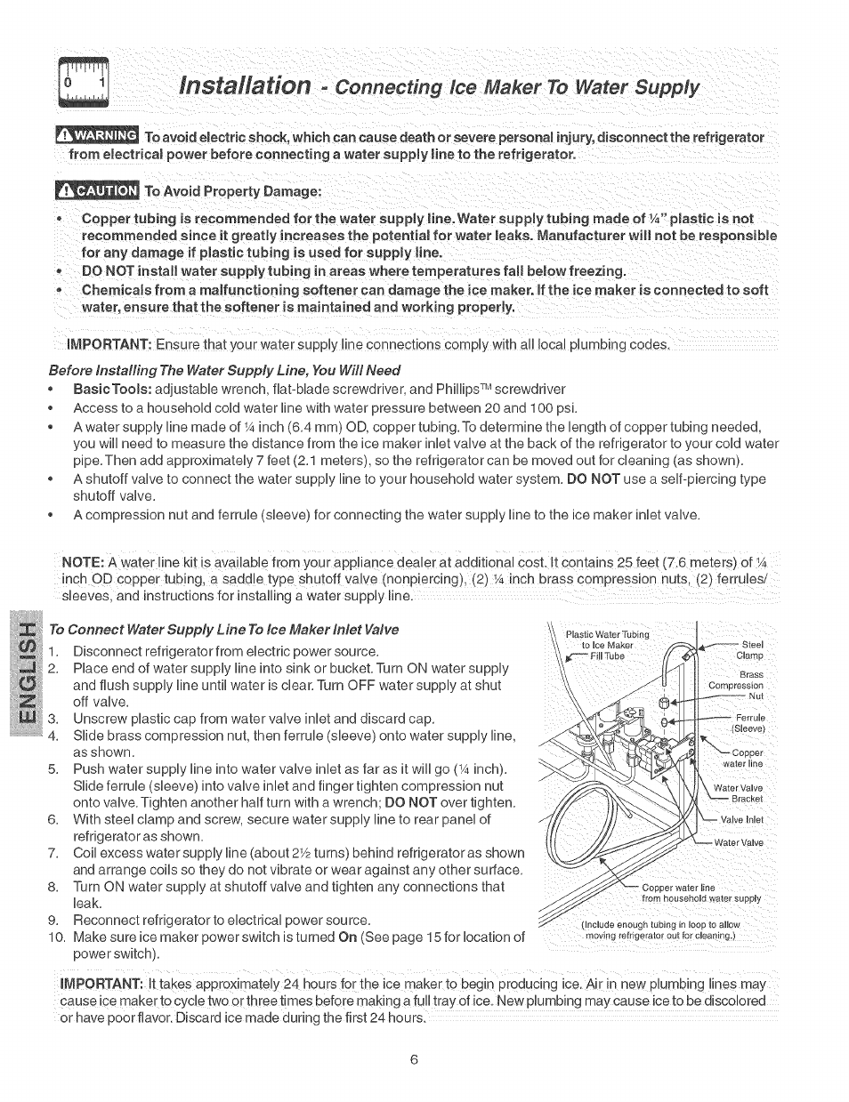 Connecting ice m.aker to water supply | Kenmore 2535567340A User Manual | Page 6 / 24