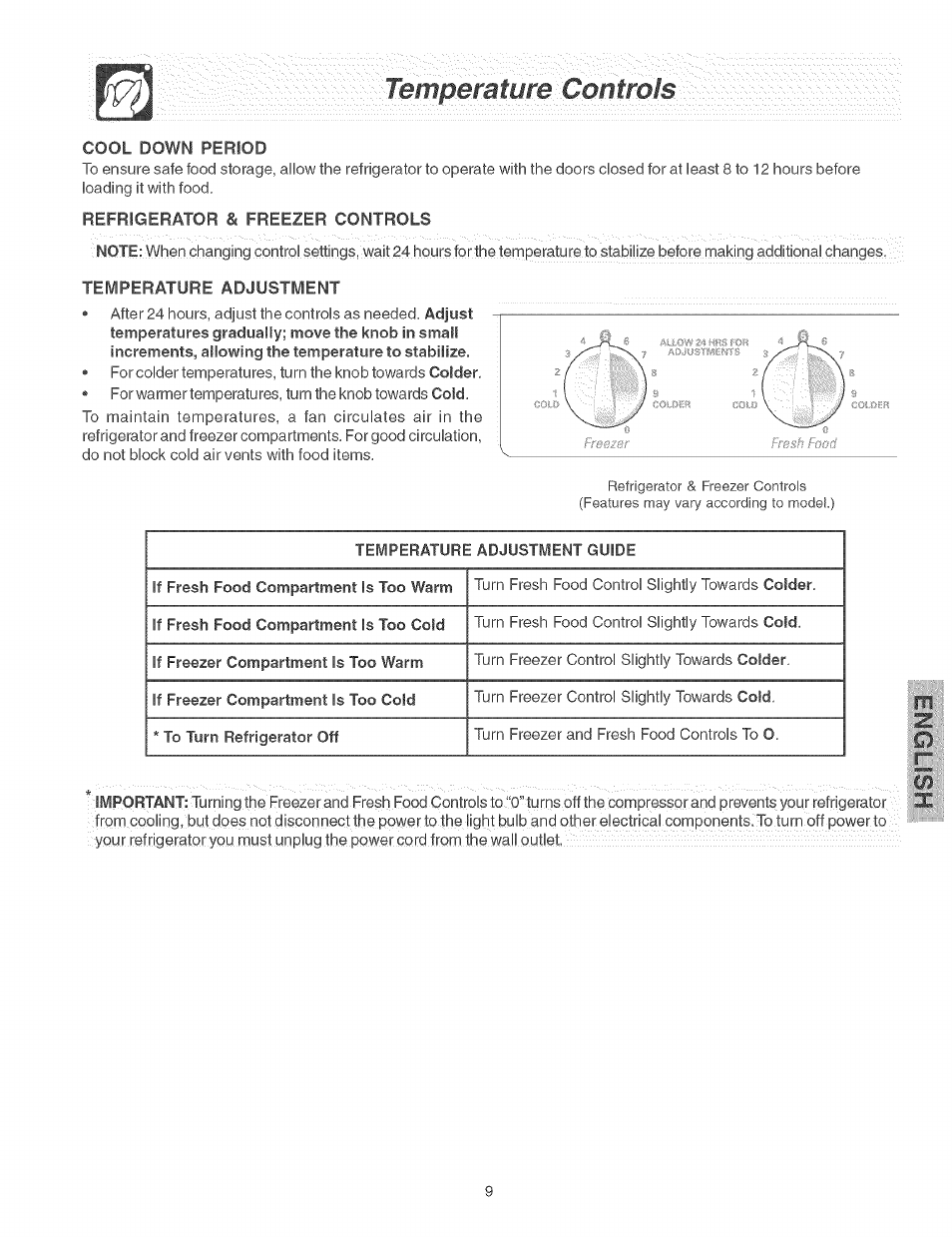 Temperature 'controls | Kenmore 2535567340A User Manual | Page 9 / 24