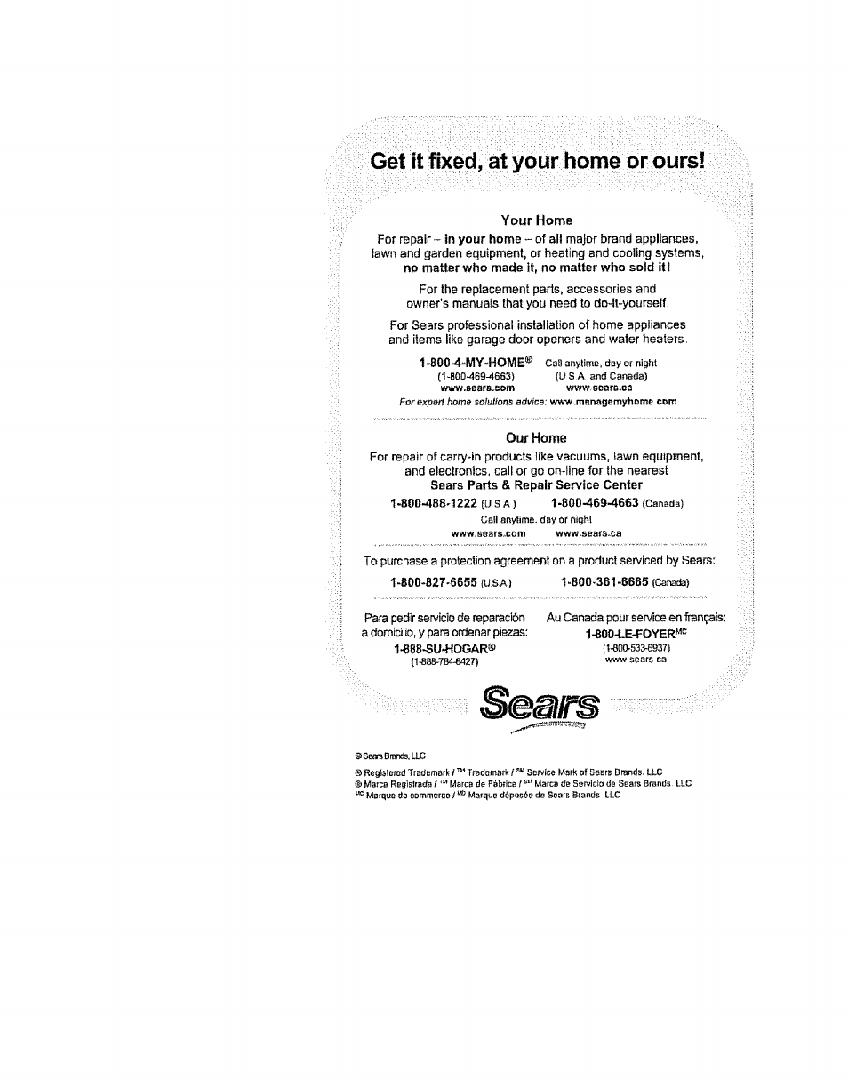 Get it fixed, at your home or ours | Kenmore 100.81006 User Manual | Page 10 / 10