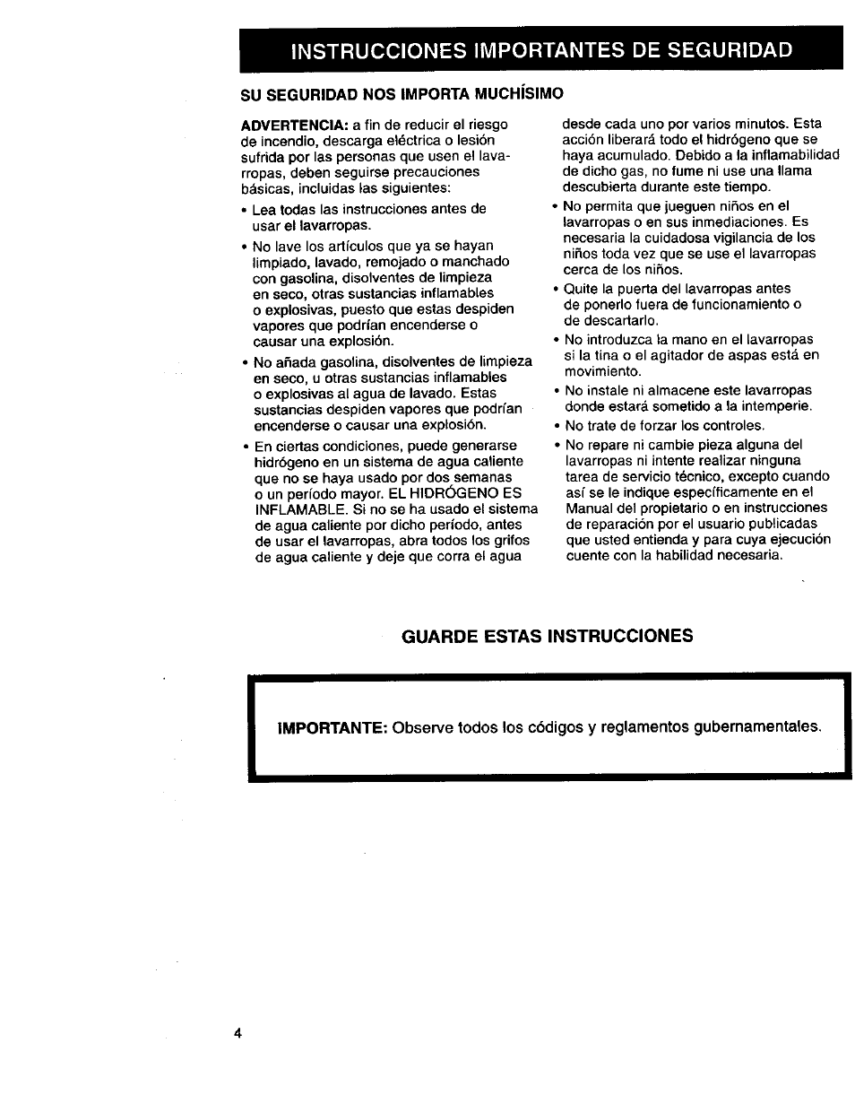 Su seguridad nos importa muchisimo, Guarde estas instrucciones, Instrucciones importantes de seguridad | Kenmore 3950145 User Manual | Page 42 / 76