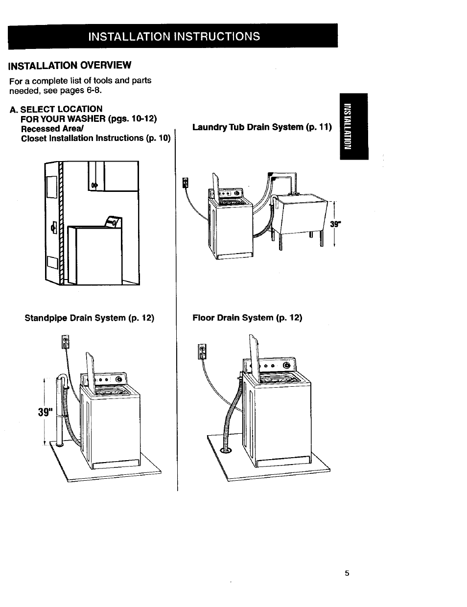 Installation overview, Installation instructions | Kenmore 3950145 User Manual | Page 5 / 76