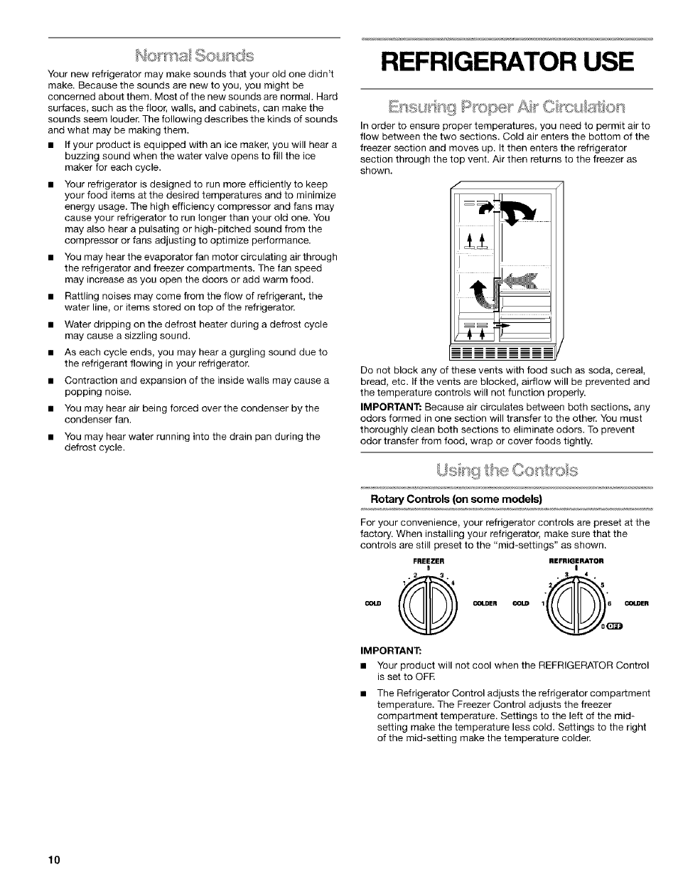 Refrigerator use, Rotary controls (on some models | Kenmore 10653094300 User Manual | Page 10 / 25