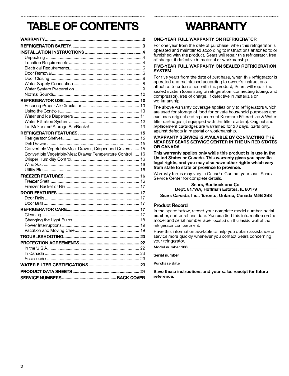 Kenmore 10653094300 User Manual | Page 2 / 25