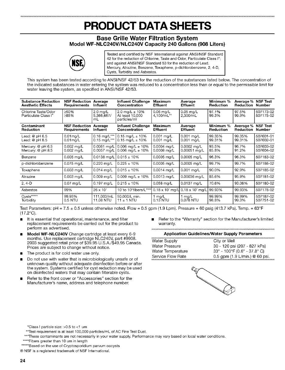 Product data sheets, Base grille water filtration system | Kenmore 10653094300 User Manual | Page 24 / 25