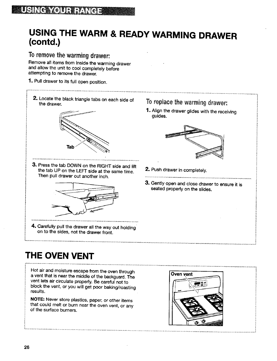 The oven vent, Mmmb, The warming drawee | Kenmore 665.75832 User Manual | Page 26 / 41