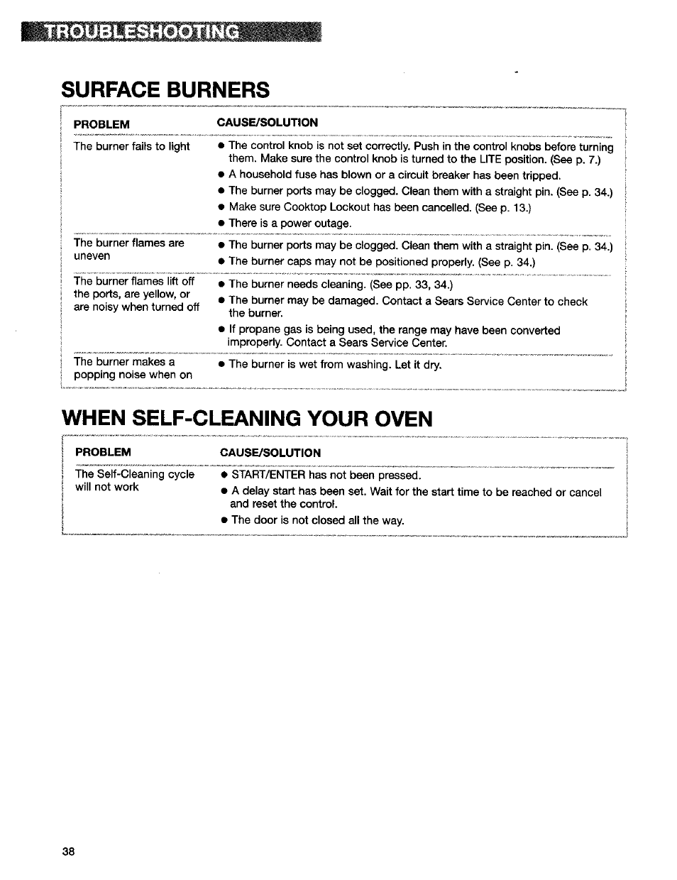 Surface burners, When self-cleaning your oven | Kenmore 665.75832 User Manual | Page 38 / 41