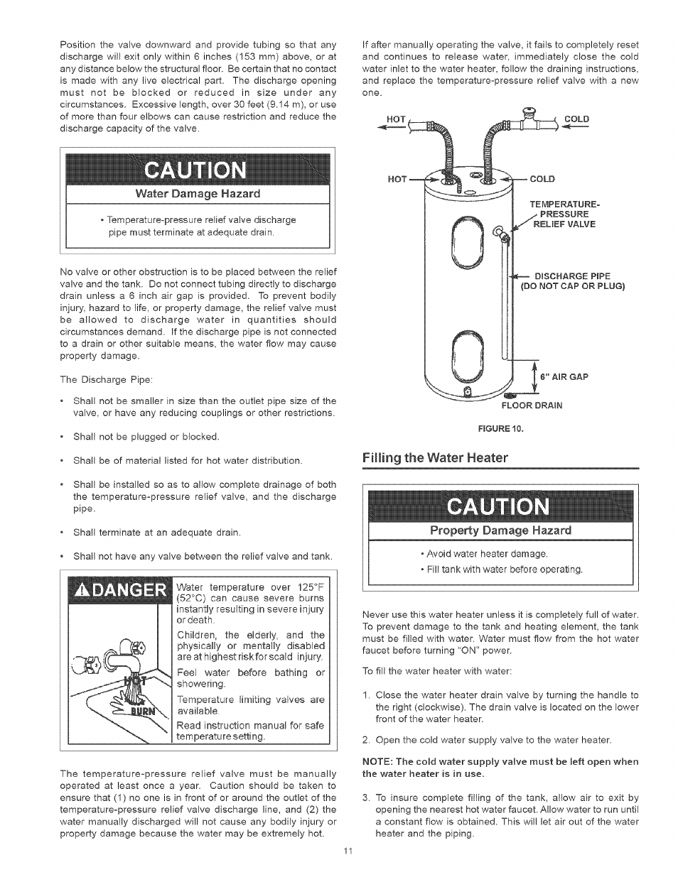 Filling the water heater, Cautio, Adanger | Kenmore POWER MISER 153.320661 User Manual | Page 11 / 32