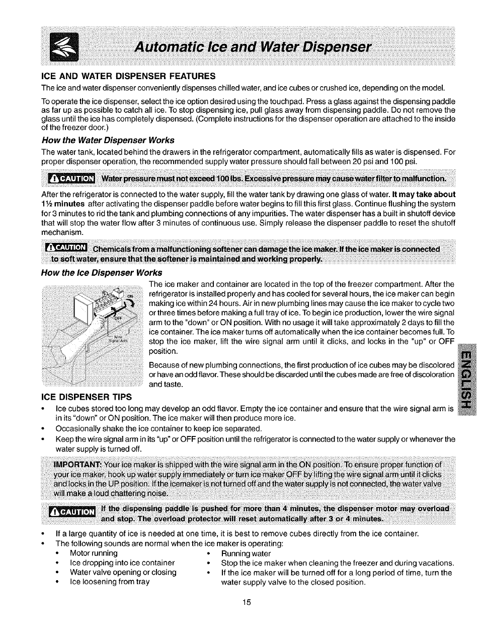 Automatic ice and water dispensai | Kenmore 25351399106 User Manual | Page 15 / 25