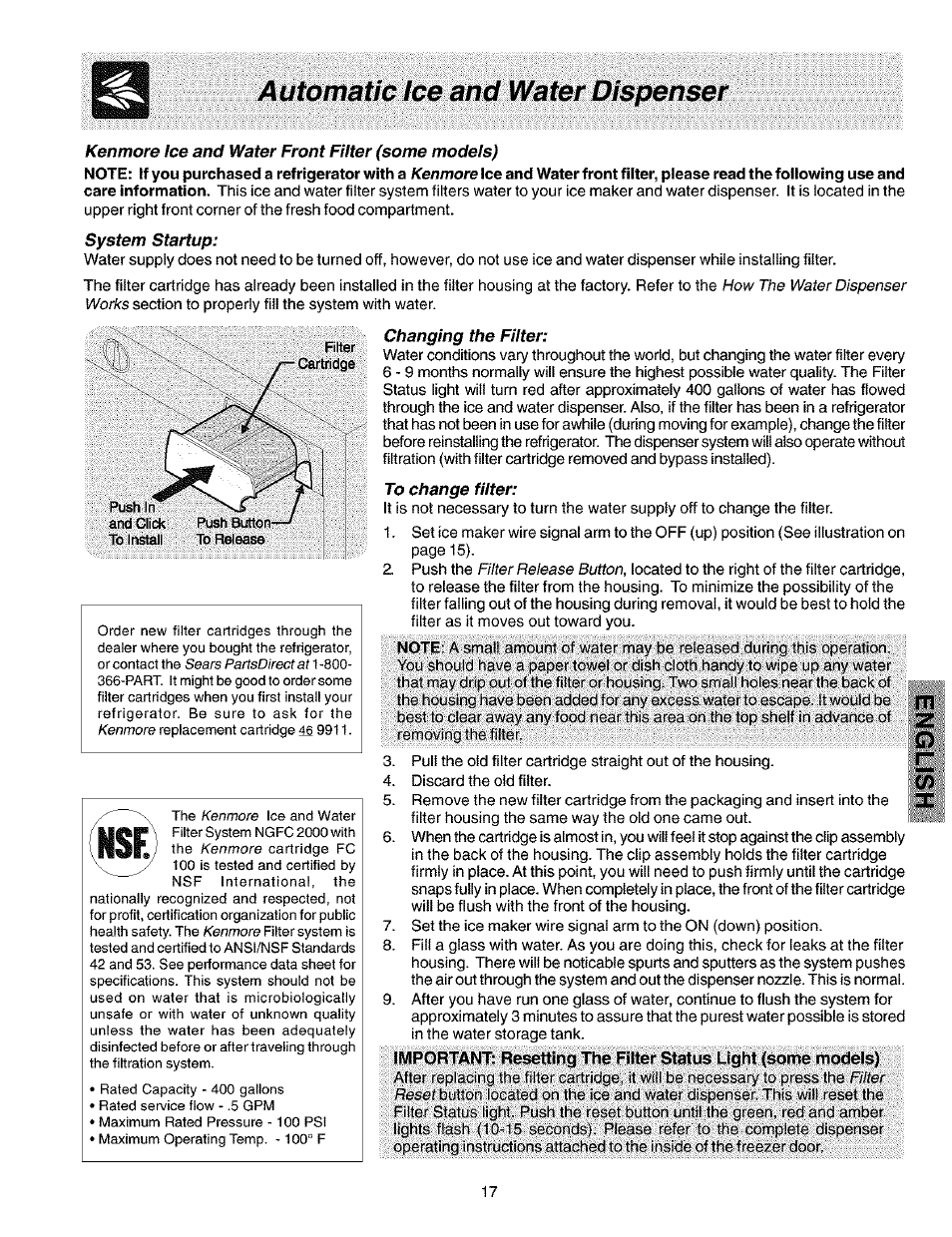 Automatic ice and water dispense | Kenmore 25351399106 User Manual | Page 17 / 25