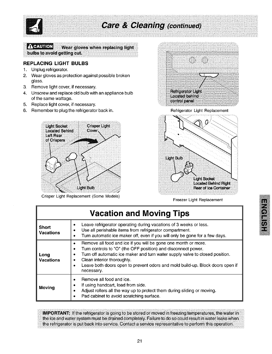 Vacation and moving tips | Kenmore 25351399106 User Manual | Page 21 / 25