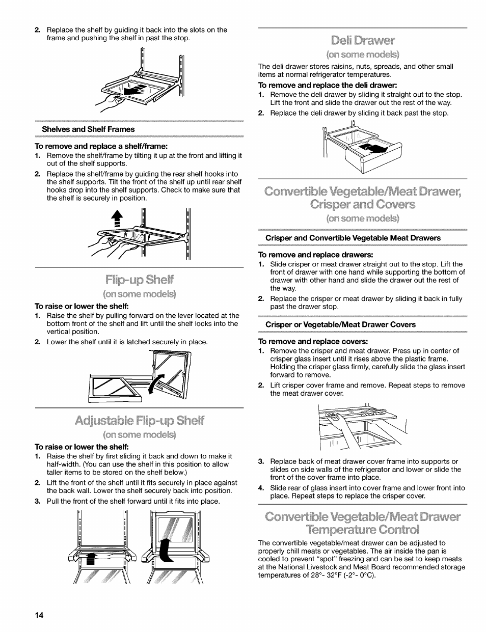 Shelves and shelf frames, To remove and replace a shelf/frame, To raise or lower the shelf | Kenmore 2220695 User Manual | Page 14 / 24