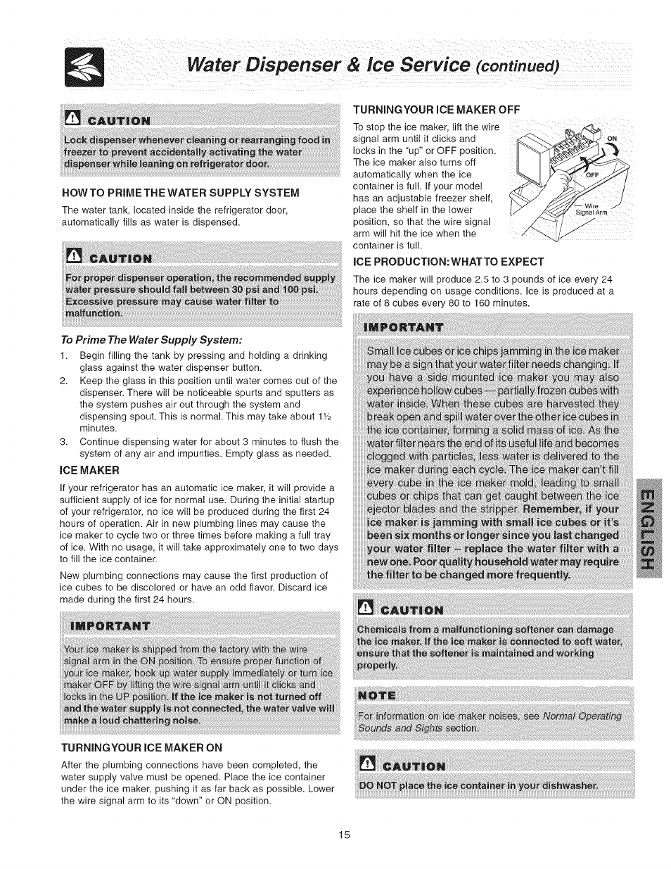 Howto primethewater supply system, Water pispénsera | Kenmore 241858201 User Manual | Page 15 / 21