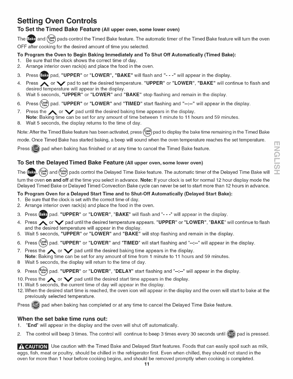 When the set bake time runs out, Setting oven controls | Kenmore 790.4773 User Manual | Page 11 / 24