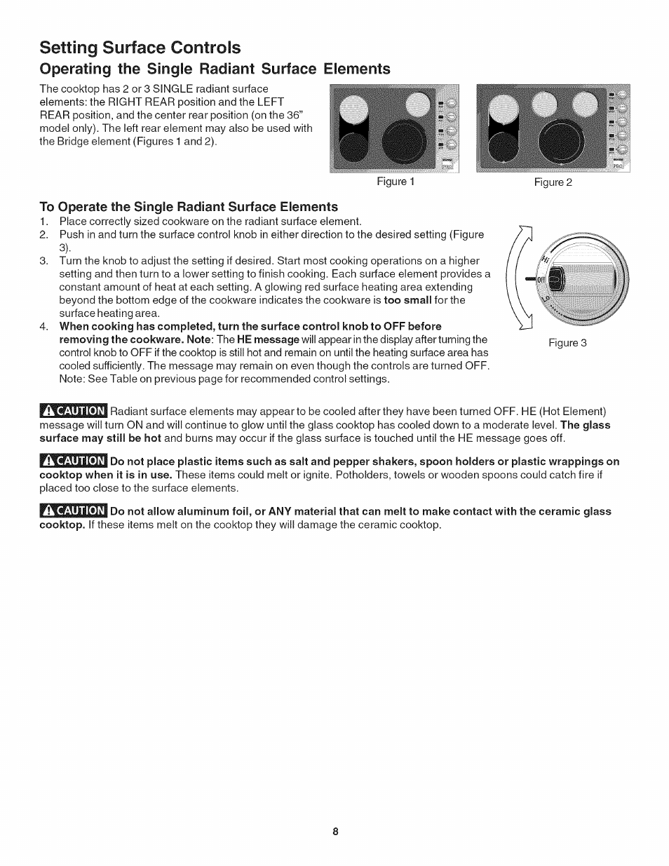 To operate the single radiant surface elements, Setting surface controls | Kenmore 790.4056 User Manual | Page 8 / 16