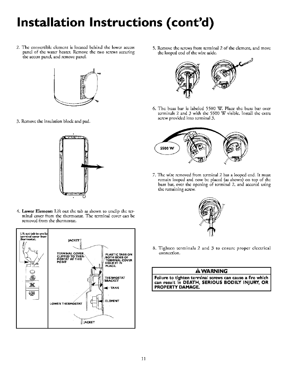 Awarning, Installation instructions (cont’d) | Kenmore POWER MISER 153.32154 User Manual | Page 11 / 32