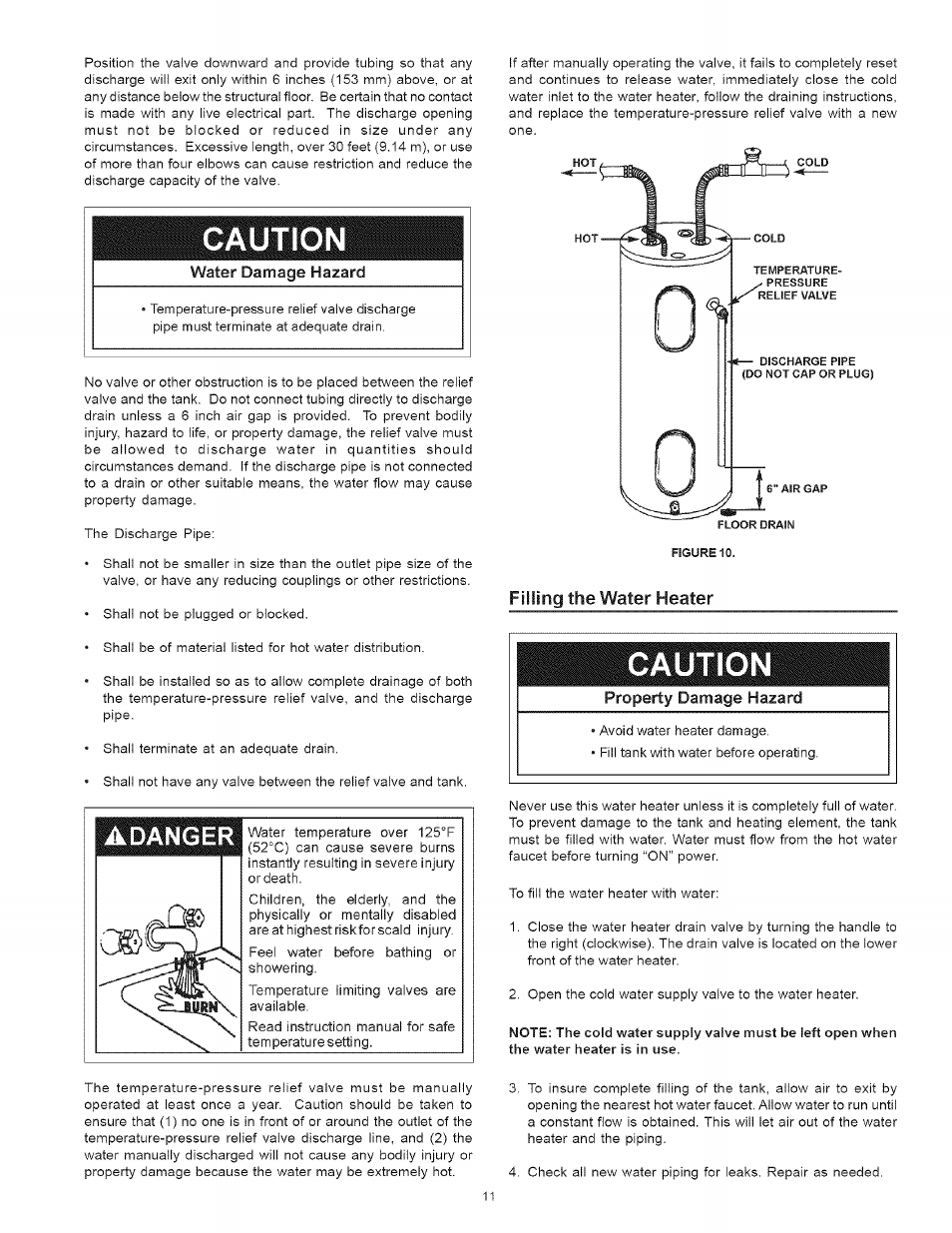 Filling the water heater, Removing the old water heater ,8, Caution | Adanger | Kenmore I 53.329462 40 GALLON User Manual | Page 11 / 32