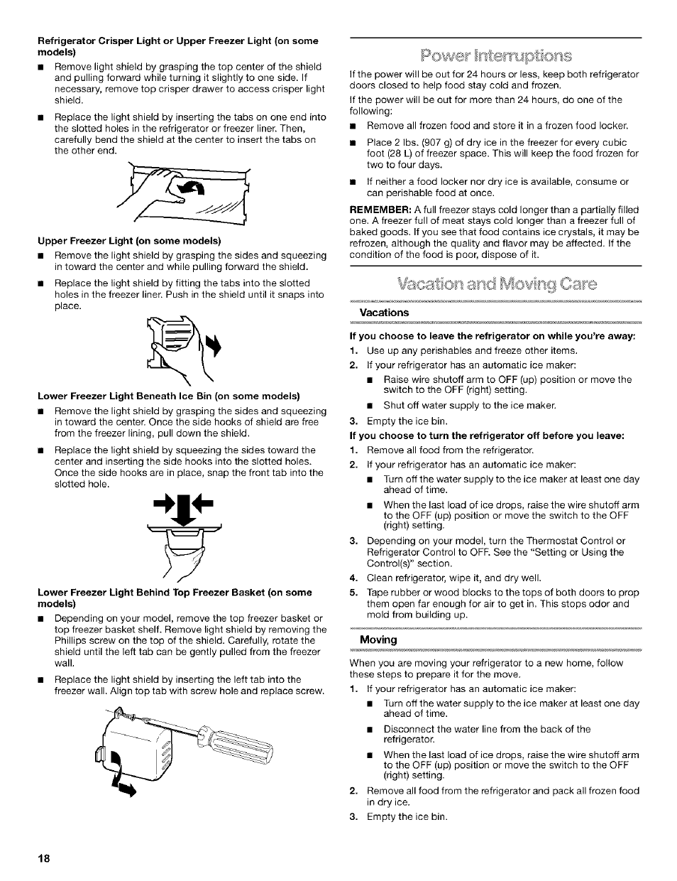 Mmmg, Acation and, Care | Kenmore 10653272301 User Manual | Page 18 / 25