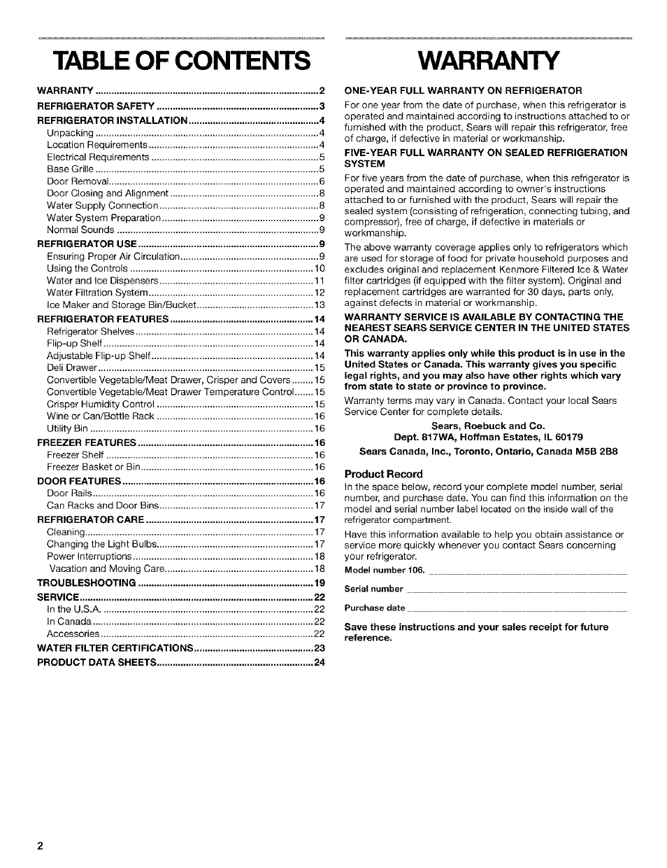Kenmore 10653272301 User Manual | Page 2 / 25