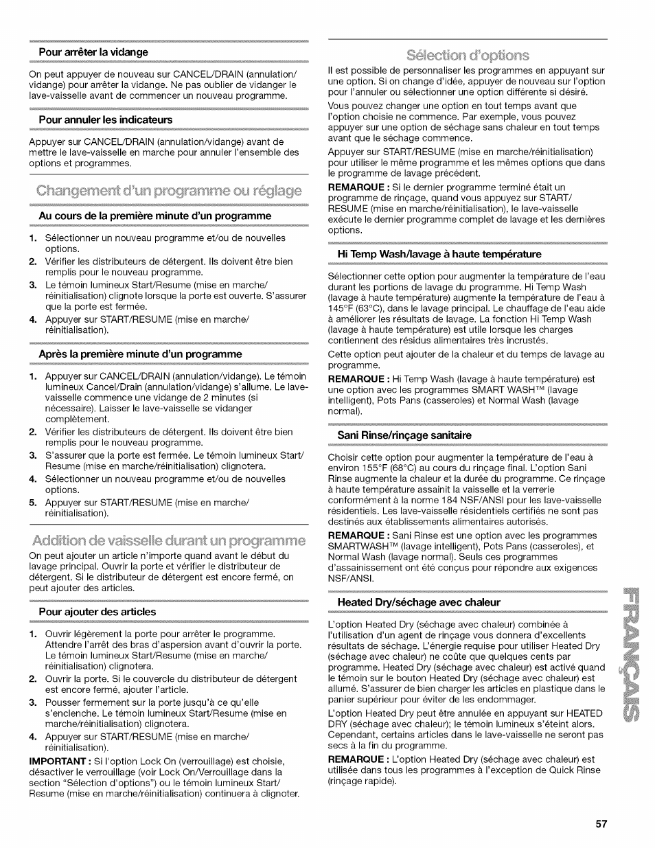 Sélection ci’o | Kenmore 665.1703 User Manual | Page 57 / 64