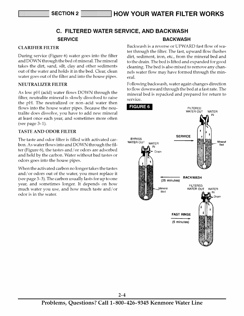 C. filtered water service, and backwash, Service, Backwash | How your water filter works | Kenmore 625.348235 User Manual | Page 12 / 28