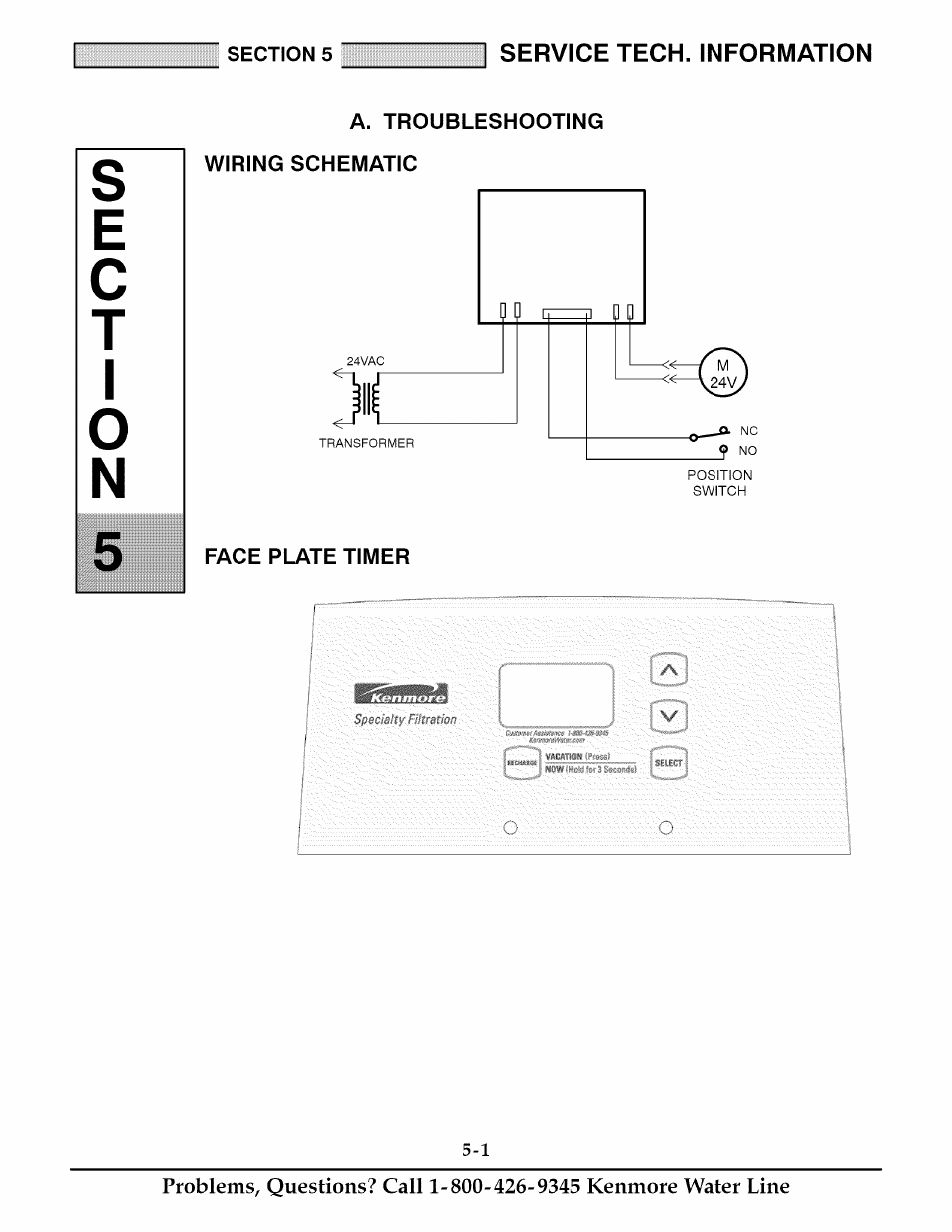 A. troubleshooting wiring schematic, Face plate timer, Service tech. information | Kenmore 625.348235 User Manual | Page 18 / 28